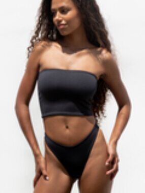 Left on Friday Tubular Crop Swim Top Jet Black Size L